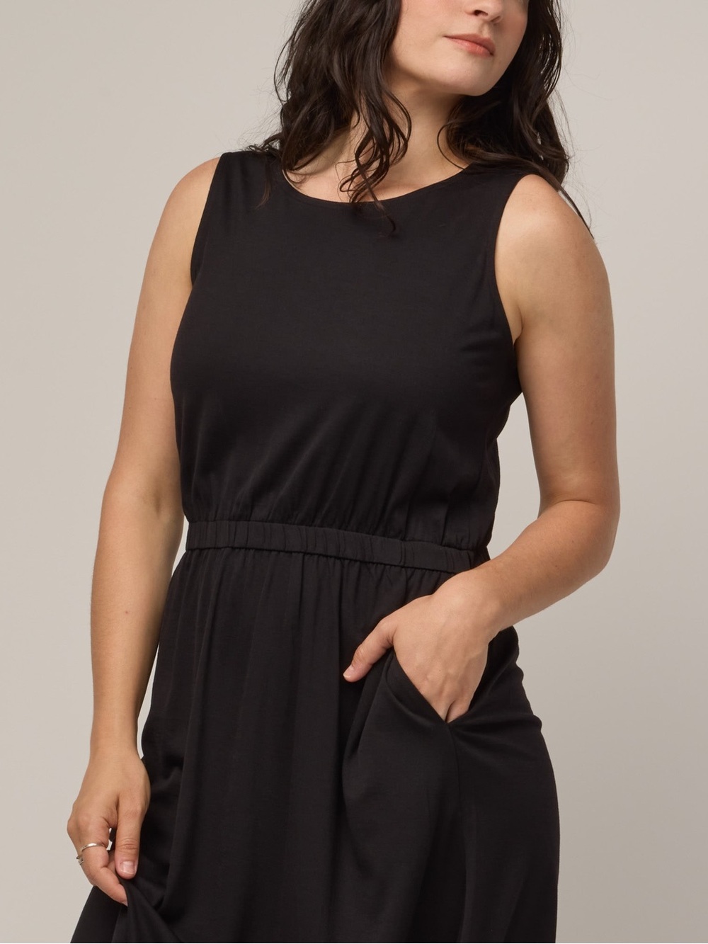 Women’s Wool& Sofia Fit & Flare Merino Wool Sleeveless Midi Dress Black Size M - Picture 4 of 9